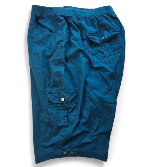 Liz & Me Womens Plus Size 5X Teal Cargo Capri Pants Elastic Waist Pockets - Picture 2 of 12